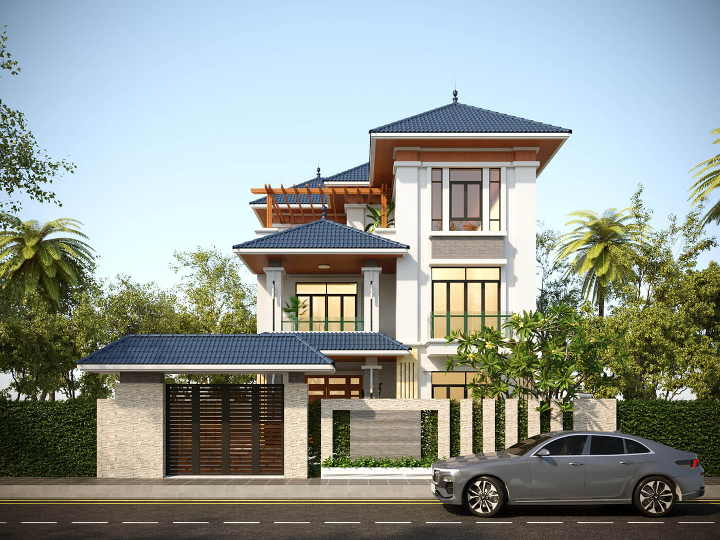 Bản vẽ thiết kế biệt thự 3 tầng 5 phòng ngủ hiện đại sang trọng
